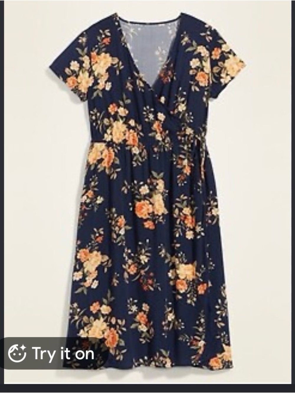 Old Navy Navy Floral Wrap Midi Dress